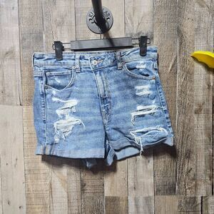 American Eagle Crossover Waist Distressed Denim Shorts